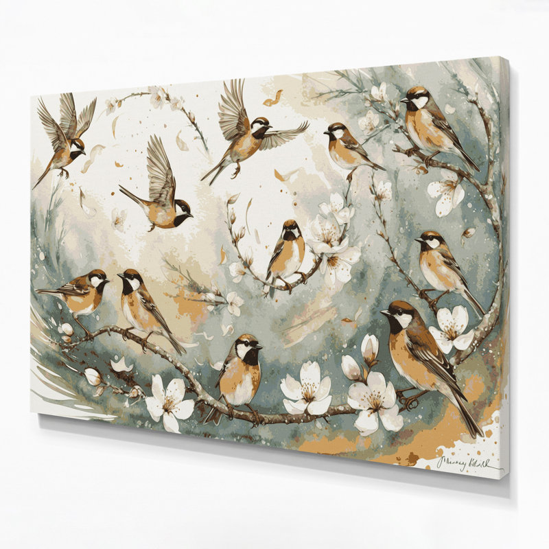 «Birds Common Chiffchaff», art mural sur toile beige, H 24 po x l 36 po