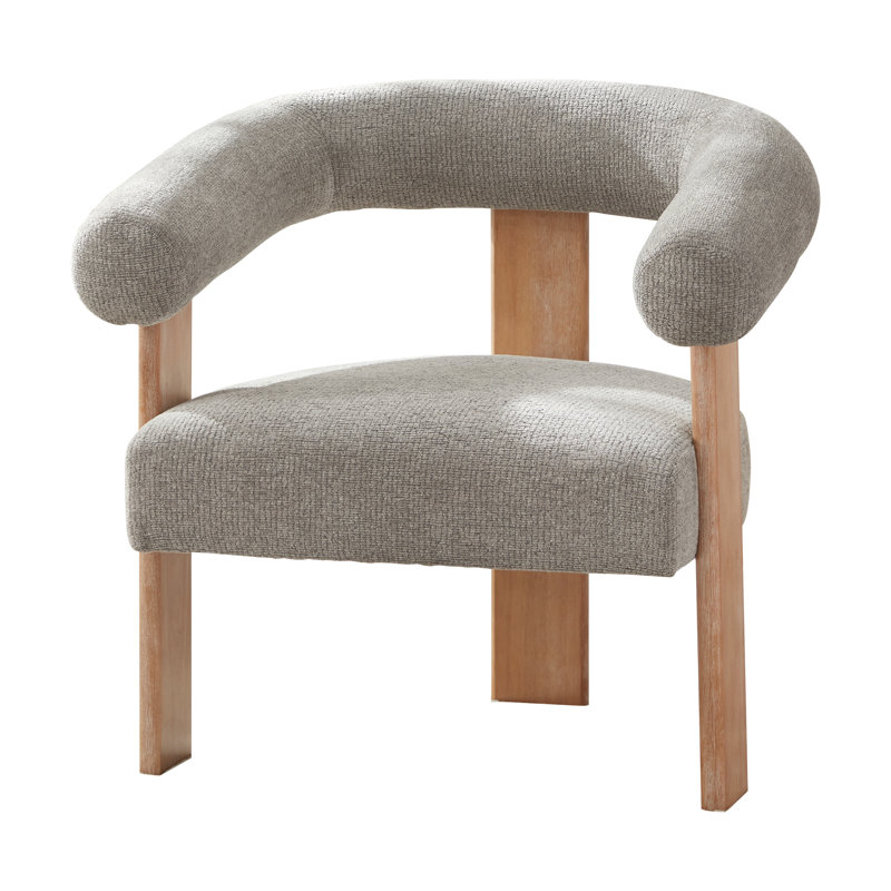 Ensemble de 2 fauteuils demi-tonneau rembourrés Mid-Century, Gris chenille