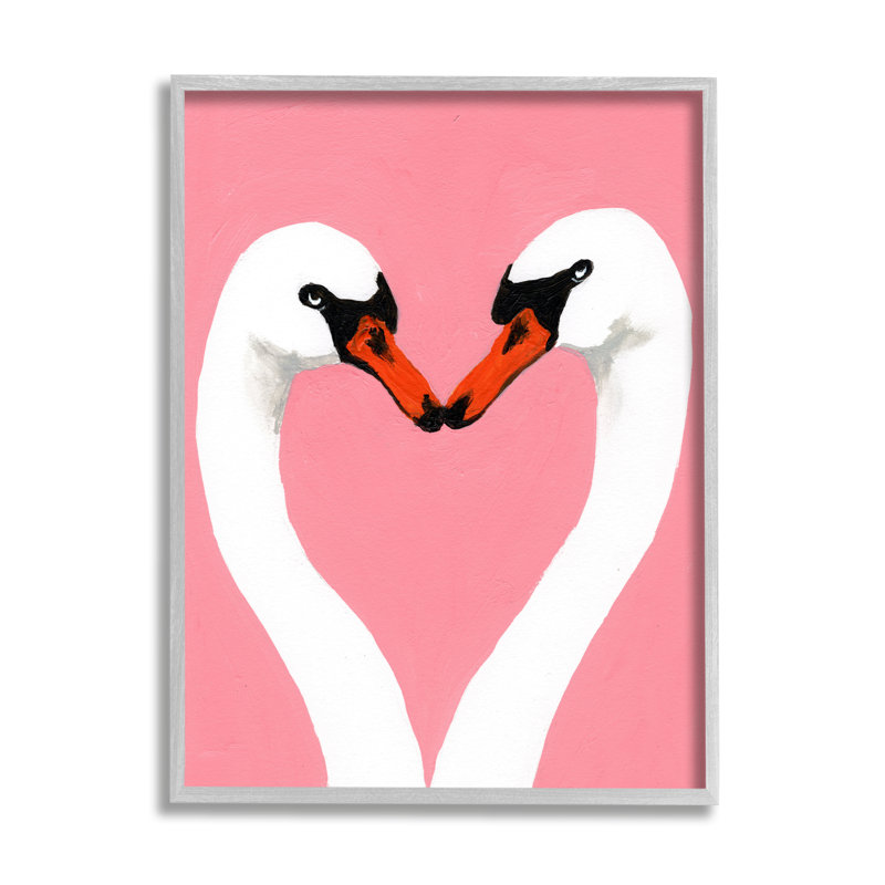 «Pink Swan Beaks» en forme de cœur encadré sur bois par Coco De Paris, peinture, H 20 po x l 16 po x P 1,5 po