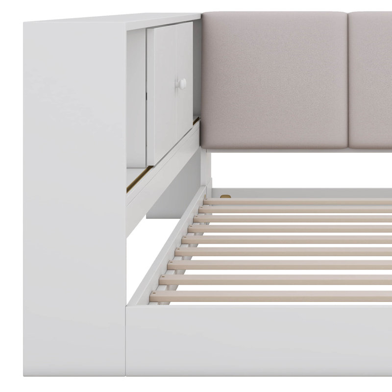 Twin Size Corner Bed With Drawers And Bookcase, White