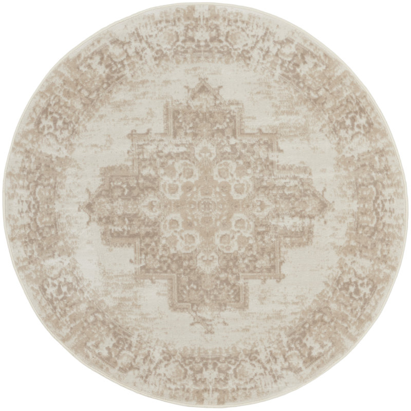 Burnie Oriental Ivory/Beige Area Rug, Round 5'3"