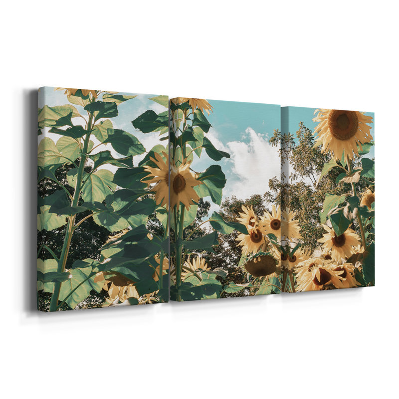 Champ de tournesols - Toile tendue avec châssis de qualité supérieure - Prêt à être accroché, H 18 po x l 36 po x P 1 po