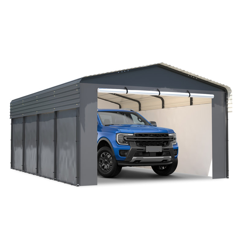 Heavy Duty Metal Carport, Outdoor Garage Car Shelter Shade Removable Sidewalls With Galvanized Roof & Waterproof Cloth