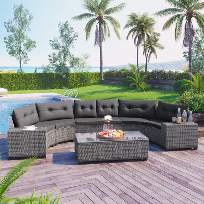 8-Pieces Outdoor Wicker Round Sofa Set