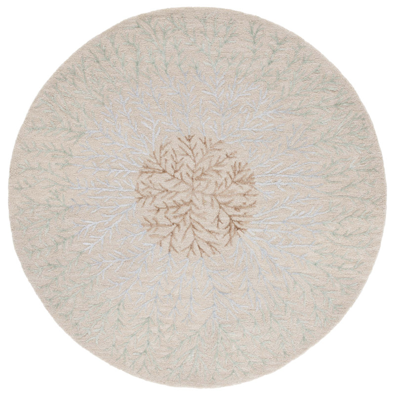 Kaiyden Hand Tufted Wool/Cotton/Viscose Floral Rug in Gray/Beige, Round 6'