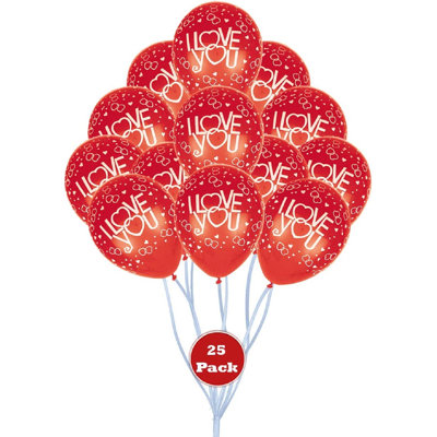 PMU Valentines Day Balloons 11 Inch I Love You Crystal Red Latex With All-over Print White Hearts