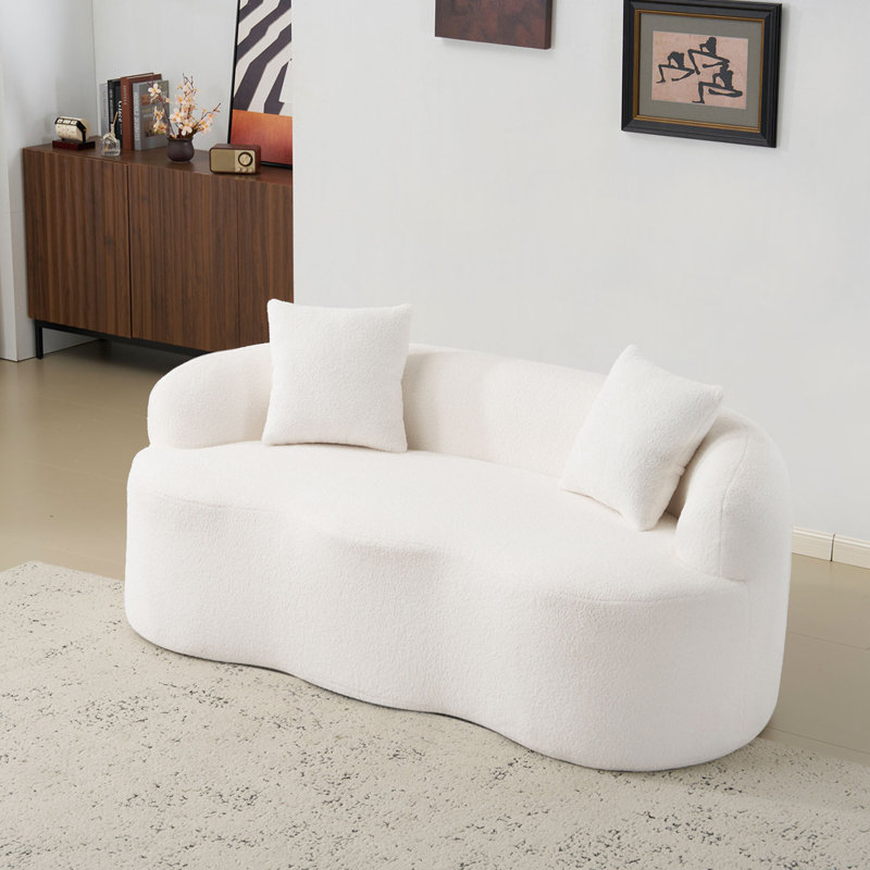 Canapé courbé avec accoudoirs arrondis, canapé avec 2 coussins de compression, Blanc