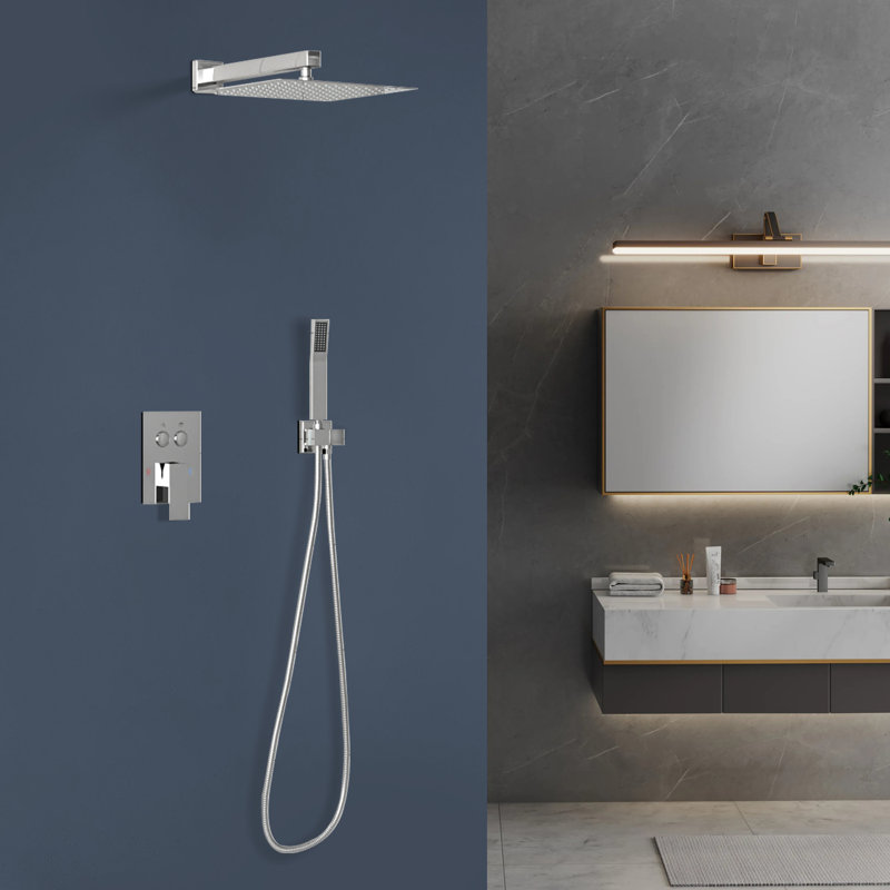 Topcraft 10-Inch Wall Mounted Square Shower System With Rough-In Valve, Chrome