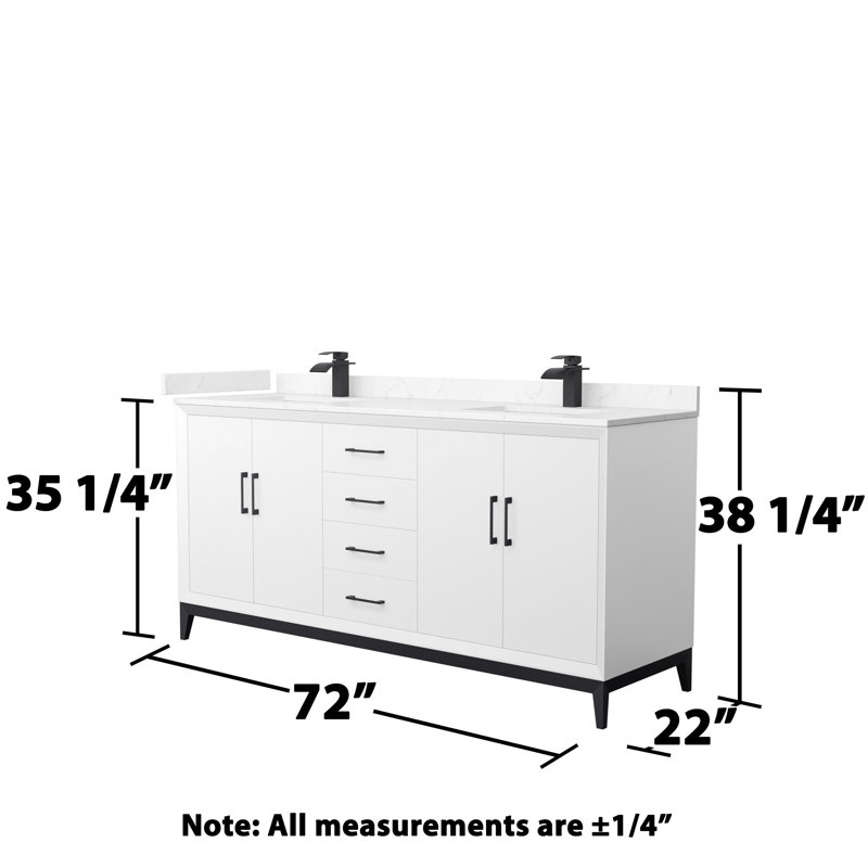 72'' W Double Vanity, White, Matte Black