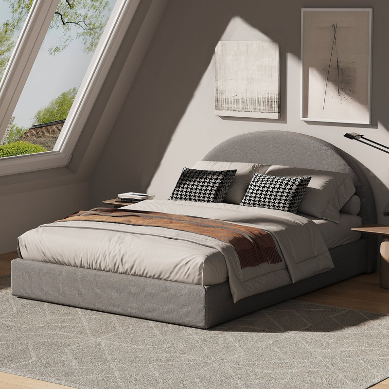 Linen Bed Frame With Headboard, Kingsize (5'), Grey