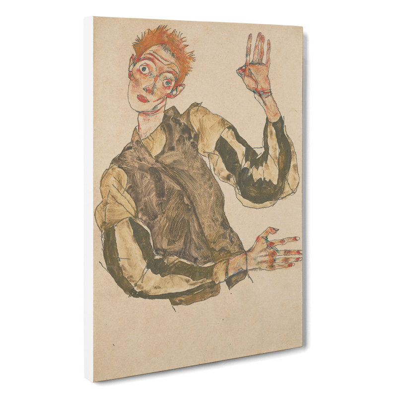 Self-Portrait Vol.4 by Egon Schiele - Wrapped Canvas Painting, 50cm H x 35cm W x 3cm D