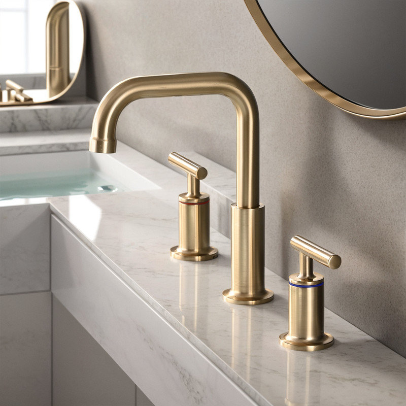 2-handle Bathroom Faucet with Drain Assembly, Brushed Gold