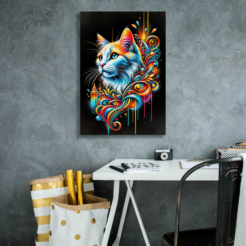  «Cat Portrait - Graffiti Style» par Rey Klimt, art mural sur toile, 18 po x 26 po