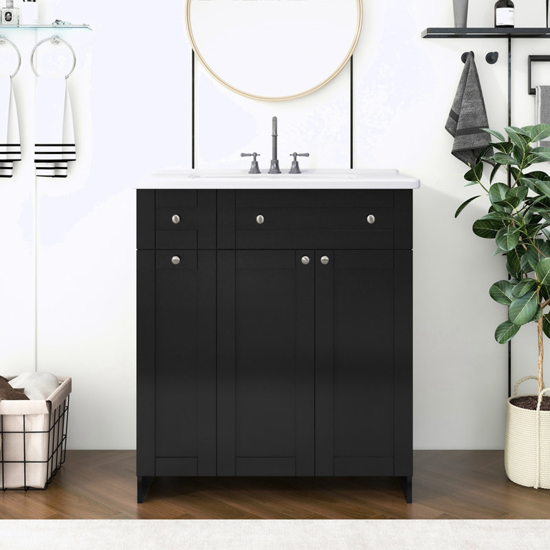 Bathroom Vanity with Ceramic Sink Combo, Black