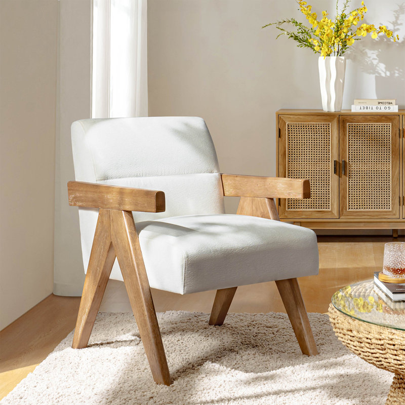 Fauteuil d'appoint moderne Donohoe Mid-Century avec accoudoirs courbés, Ivoire ivoire