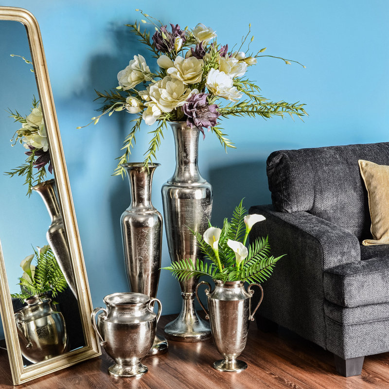 Silver Metal Floor Vase, 108cm H x 27cm W x 27cm D