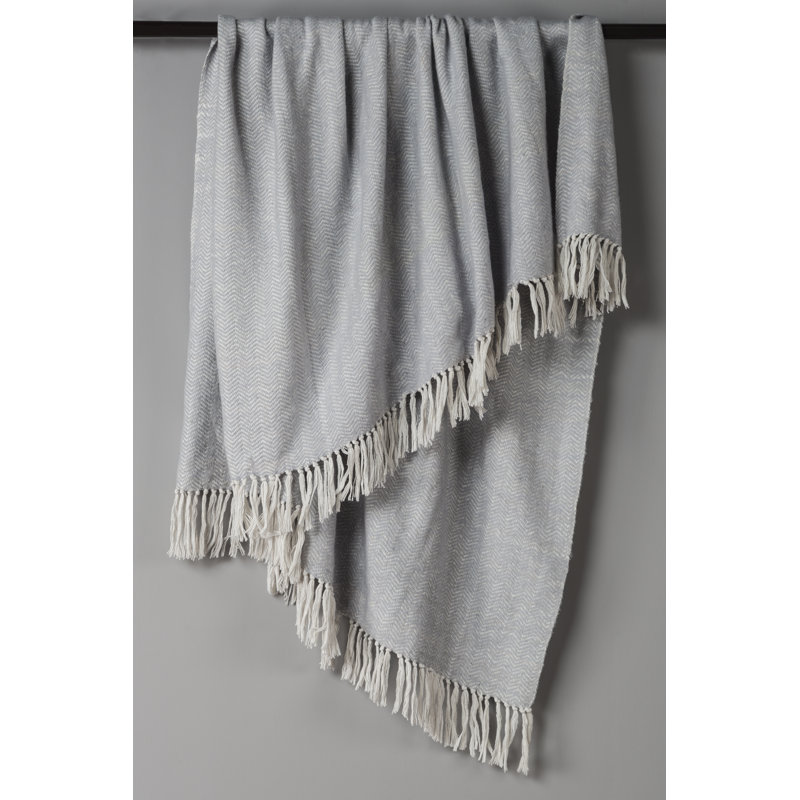 Hand Woven Throw Blanket, Silver/White