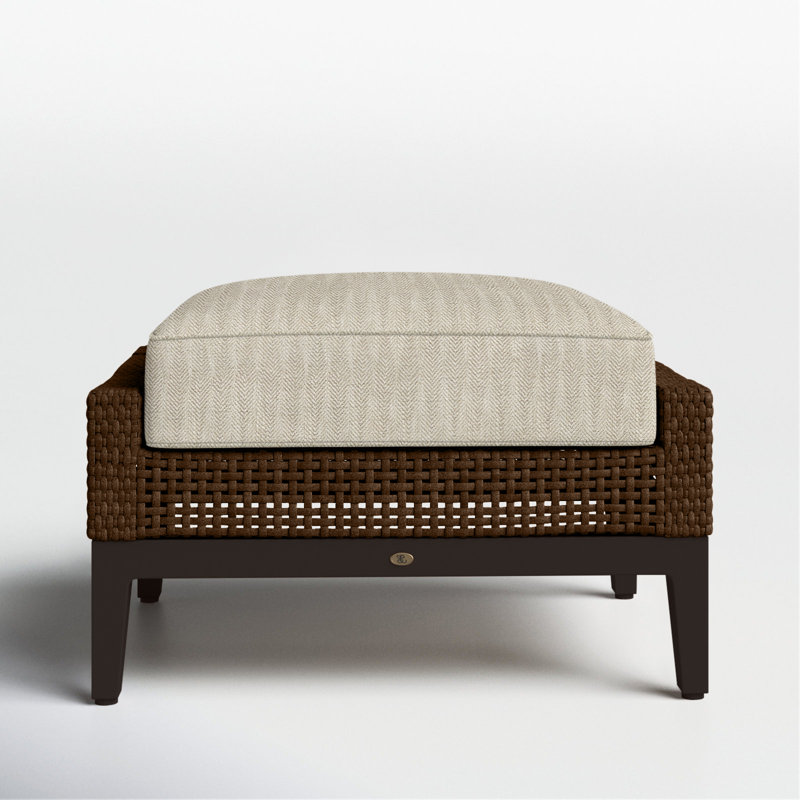 Repose-pieds d'extérieur tissé en osier Peninsule, Welt + bourre standard, Sable à chevrons, Acajou / châtaignier