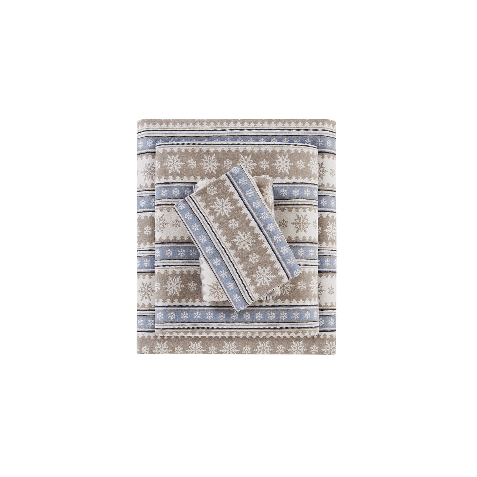 Woolrich 100% Cotton Flannel Sheet Set, King Sheet Set with 2 Pillowcases, Blue Snowflake