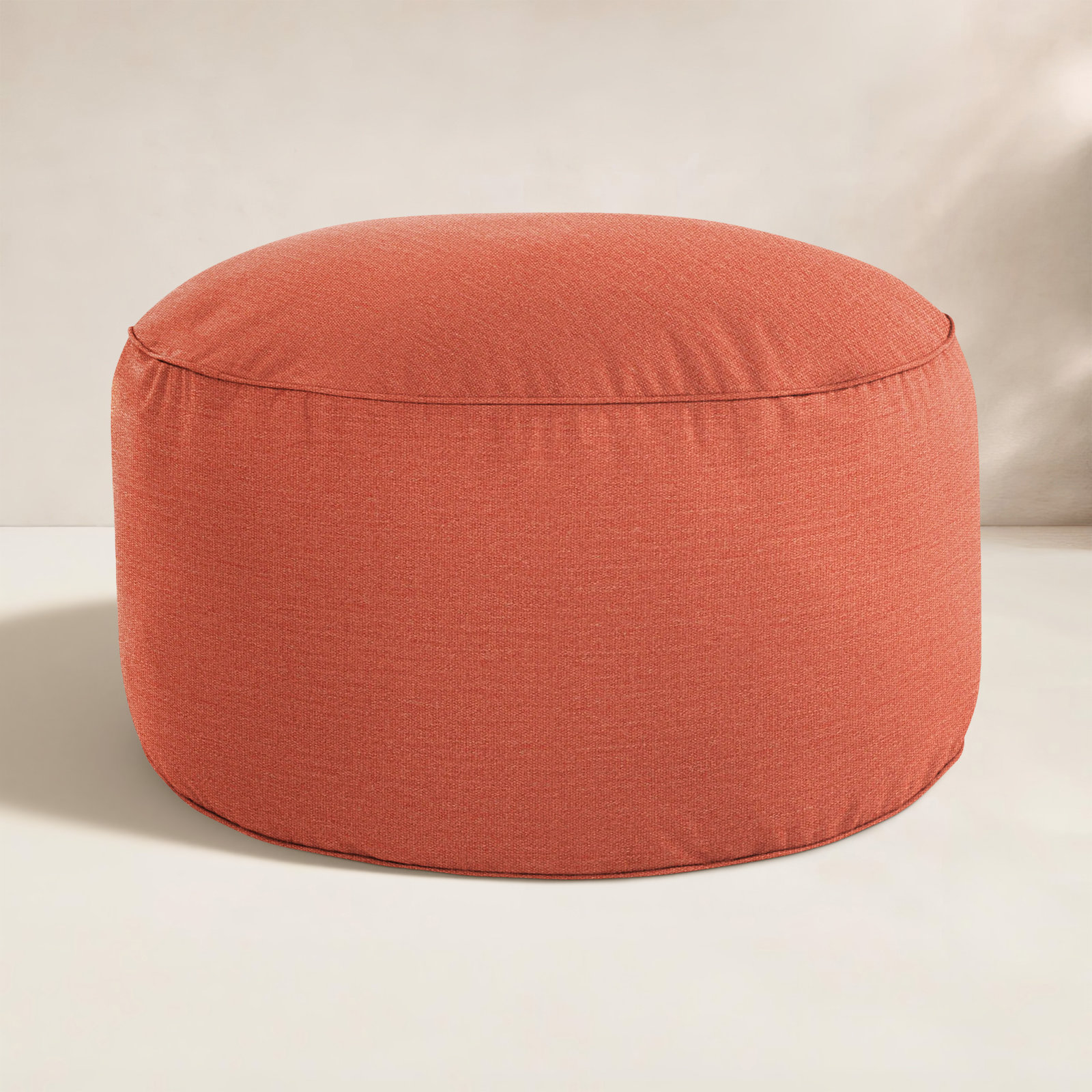 Demi Round Upholstered Outdoor Ottoman with Sunbrella® Cushion, Canvas Persimmon Sunbrella® Canvas