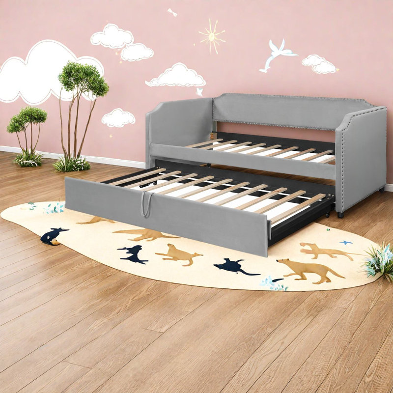 Lits simples en velours avec gigogne extensible