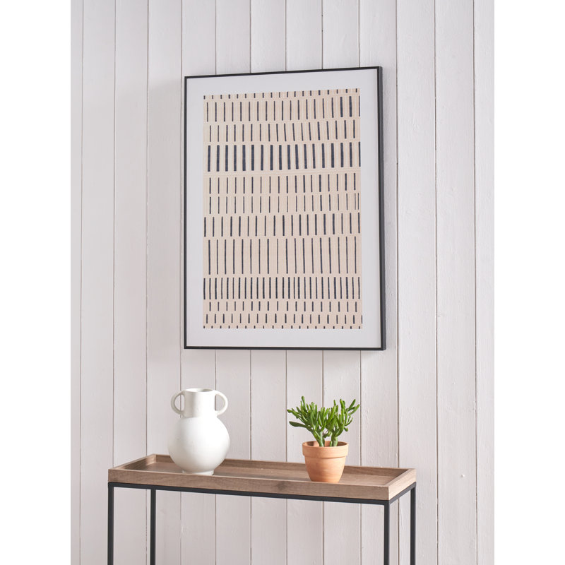 Natural Canvas With Black Stripe Pattern And Black Frame - Single Picture Frame Print on Canvas