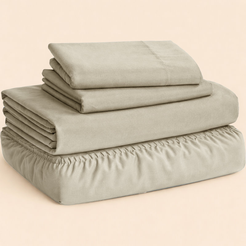 Plain Duvet Cover Complete Bedding Set - Duvet, Fitted Sheet with Matching Pillowcases, Beige