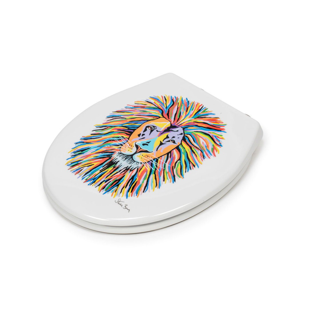 Steven Brown Lewis McZoo Flexi-Fix White Universal Toilet Seat - Unique Lion Design with Soft Close and Quick Release Hinges and Made from Polypropyle