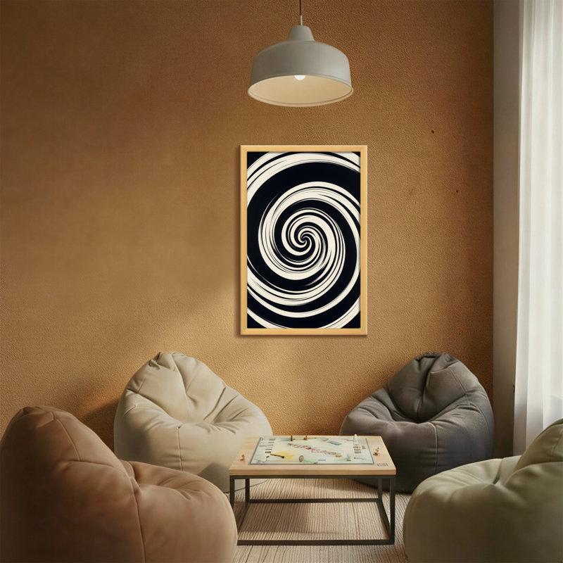 Motif abstrait en spirale noir et blanc, H 18 po x l 12 po