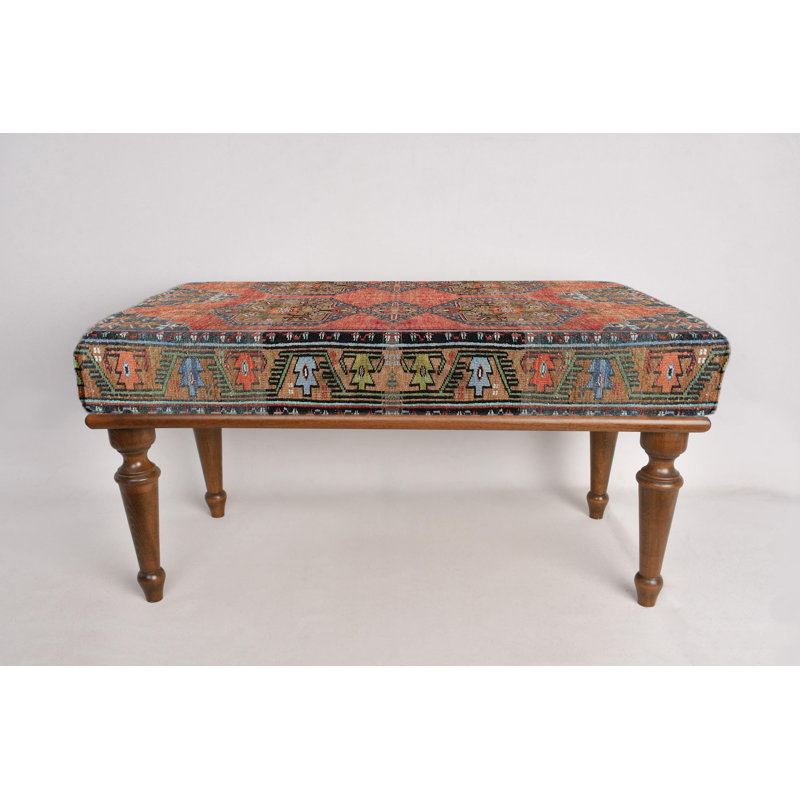 Cotton Upholstered Bench, Brown, 45cm H x 90cm W x 45cm D