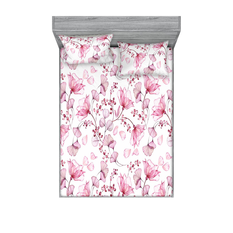 Drap-housse et taies décoratives 3 pièces Ambesonne, Rose séchée, blanc / floral