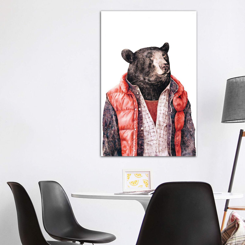 «Black Bear» par Animal Crew - impression d'art graphique, H 60 po x l 40po x P 1,5 po, Toile tendue