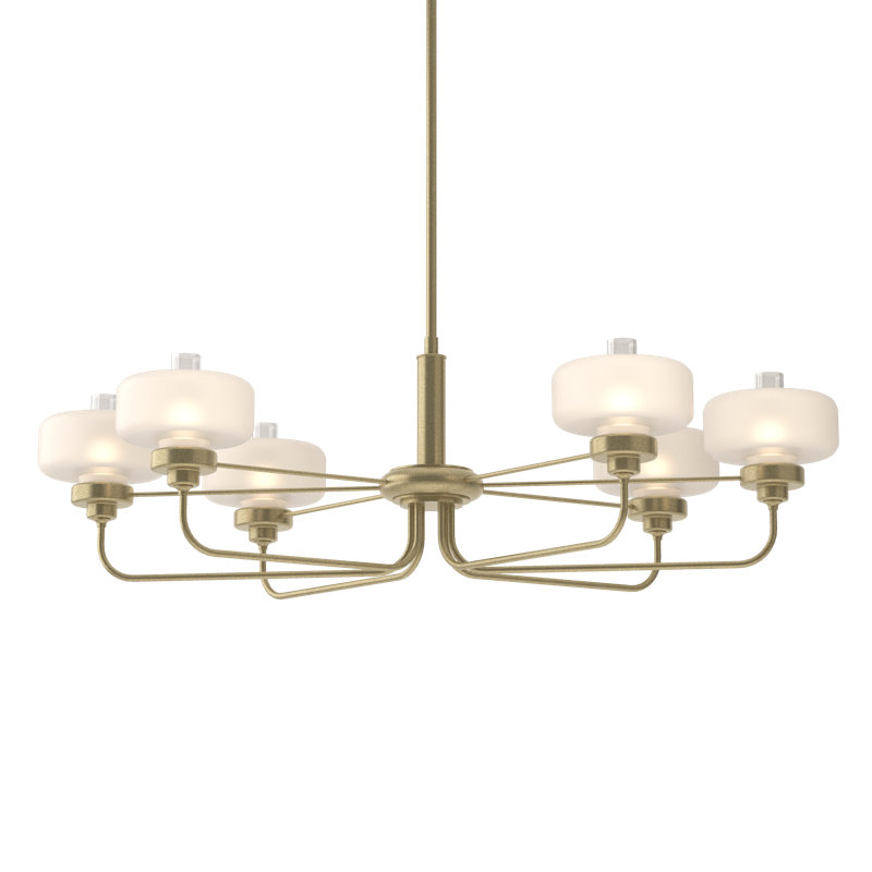 Nola 6 - Light Unique/Statement Classic/Traditional Chandelier, Frost Glass with Clear, Soft Gold, 18.3" - 60.3"