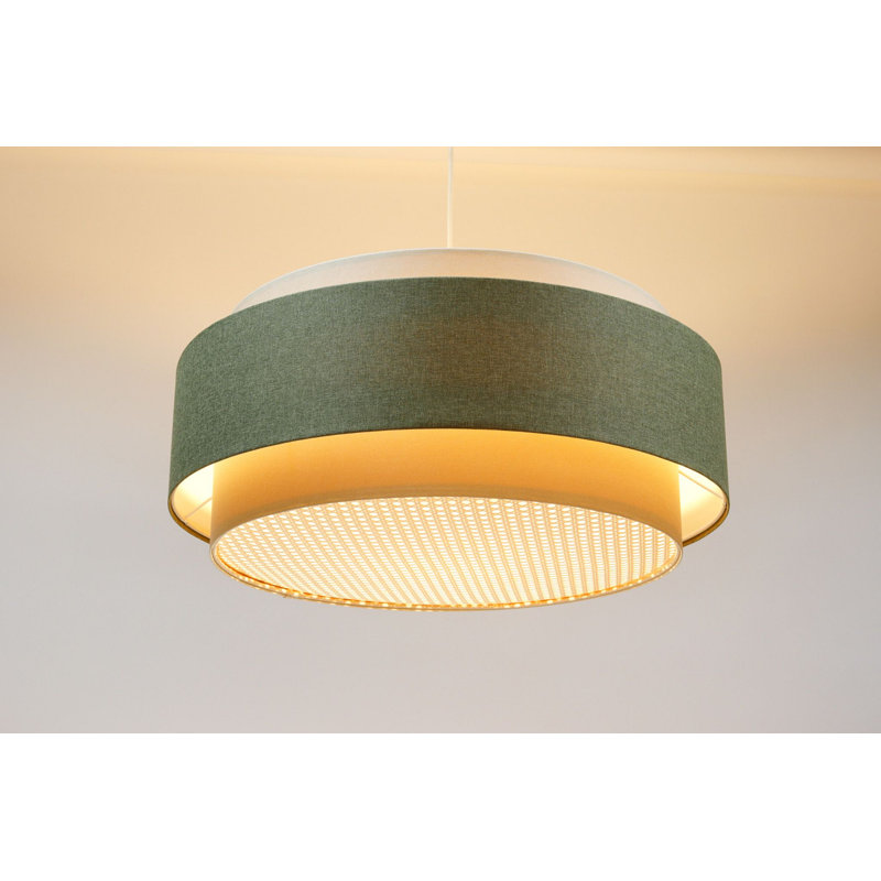 Abigial 1 - Light Cream Drum Pendant, Green/Beige