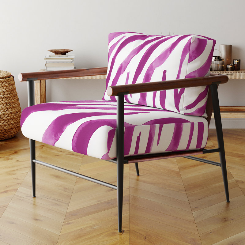 Chaise à accoudoirs rembourrée Zebra, Violet / blanc, Noir, noir, noir, noir