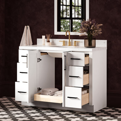   Kayleigh 48 Inch Single Oval Sink Bathroom Vanity with Carrara White Quartz Countertop 1.5 Inch in White
