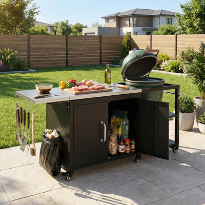 Grand chariot de barbecue extérieur avec armoire de rangement, chariot de bar