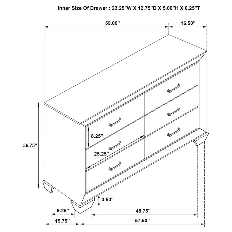 Commode 6 tiroirs Brookes taupe délavé, Brun