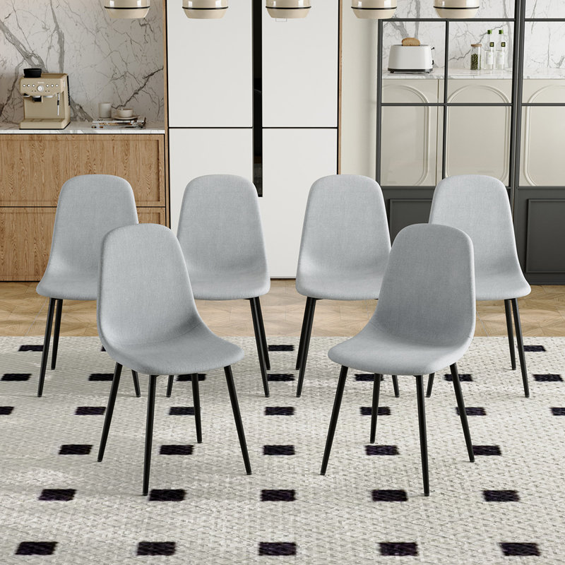 Upholstered Side Chairs With Metal Legs,Armless Dining Chair For Living Room,Kitchen,Dining Room, 6, Gray
