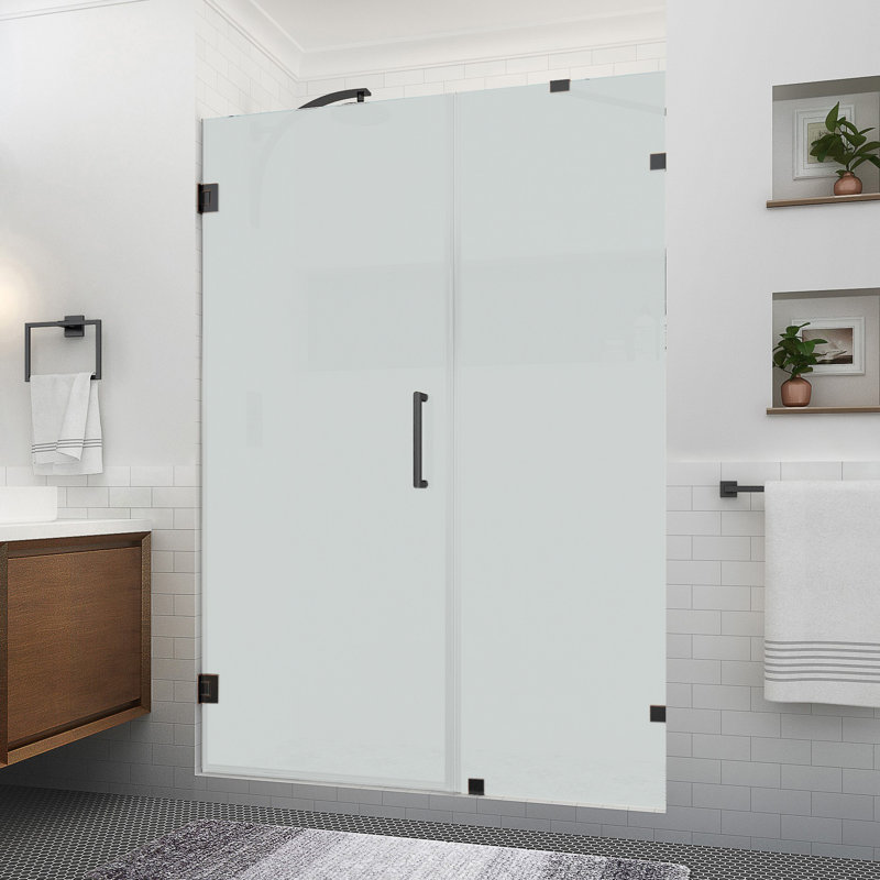 Nautis XL 57.25 in. to 58.25 in. W x 80" H Hinged Frameless Shower Door w/Ultra-Bright Frosted Glass, Oil Rubbed Bronze