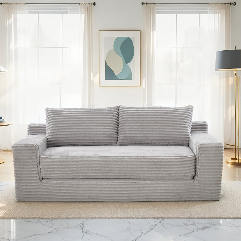 Corduroy Fabric Loveseat Sofa with Memory Foam & Steel Frame, Grey