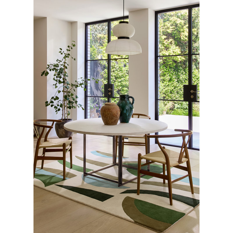 Torillo Hand Tufted Wool Abstract Area Rug in Emerald/Azul, Rectangle 5'7" x 7'10"