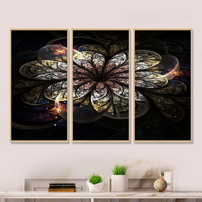 Ensemble de 3 impressions sur toile encadrées florales, Encadrement brun, H 32 po x l 48 po x P 1 po