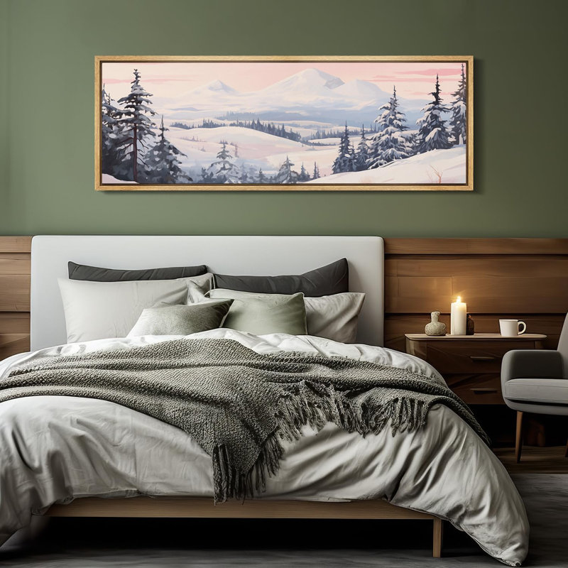 «Winter», neige recouverte de pin et montagnes, impression sur toile de style rustique moderne, Naturel, H 20 po x l 60 po