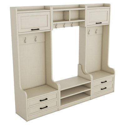 Savanella 4-in-1 Detachable Hall Tree with Storage and 7 Hooks, Multiple Functions Hallway Coat Rack with Storage Drawers and Cabinet by Red Barrel Studio