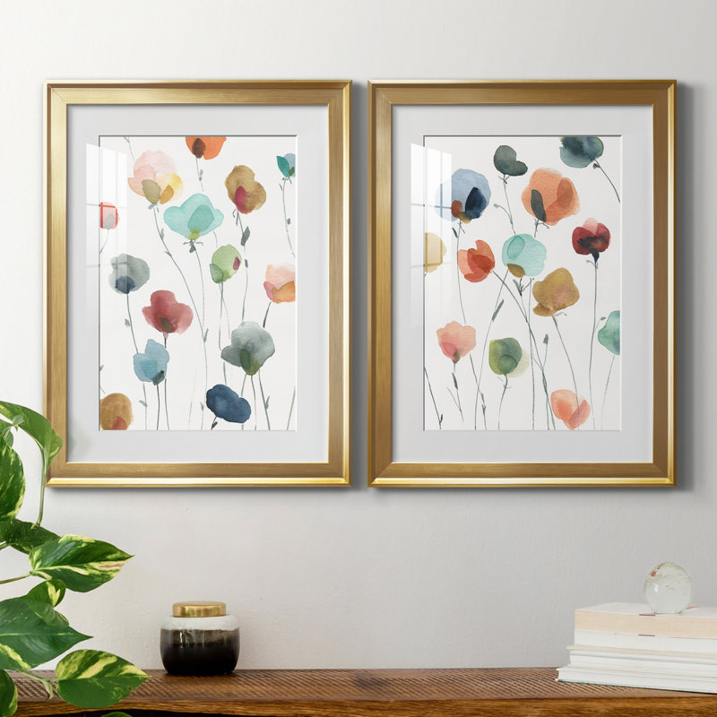 «Lollipop Garden I», ensemble de 2 impressions, Impression encadrée avec passe-partout, H 18,5 po x l 49 po x P 1,5 po, Doré