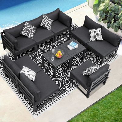 Gillean 8 - Person Modern Aluminum Outdoor Sectional Seating Group with Cushions & Coffee Table, Rust-Resistant Patio Conversation Set
