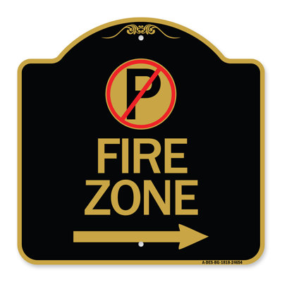 Signe de la série Design de Signmission - (aucun symbole de stationnement et flèche droite) | Enseigne architecturale noire et dorée en aluminium de gros calibre 18 po x 18 po | Protégez votre entreprise et votre commune | Fabriqué aux États-Unis