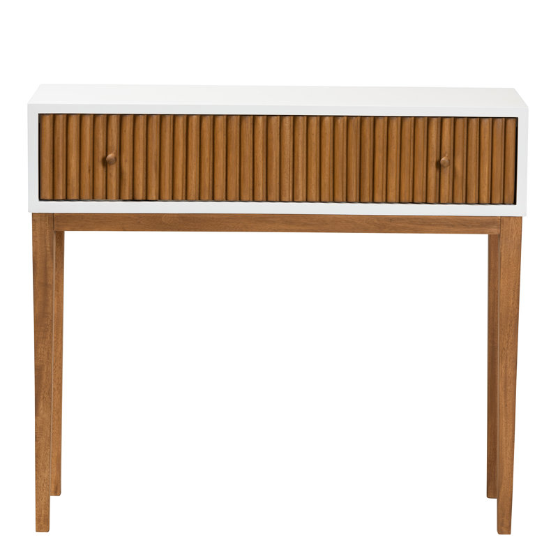 Console 1 tiroir Mid-Century moderne bicolore en bois naturel brun et blanc Bayur