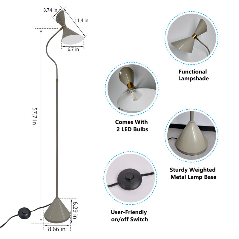 57.7" Modern Minimalist Floor Lamp, Adjustable Lampshade & Foot Switch,For Living Room, Bedroom, Office(Bulb Include), Gray